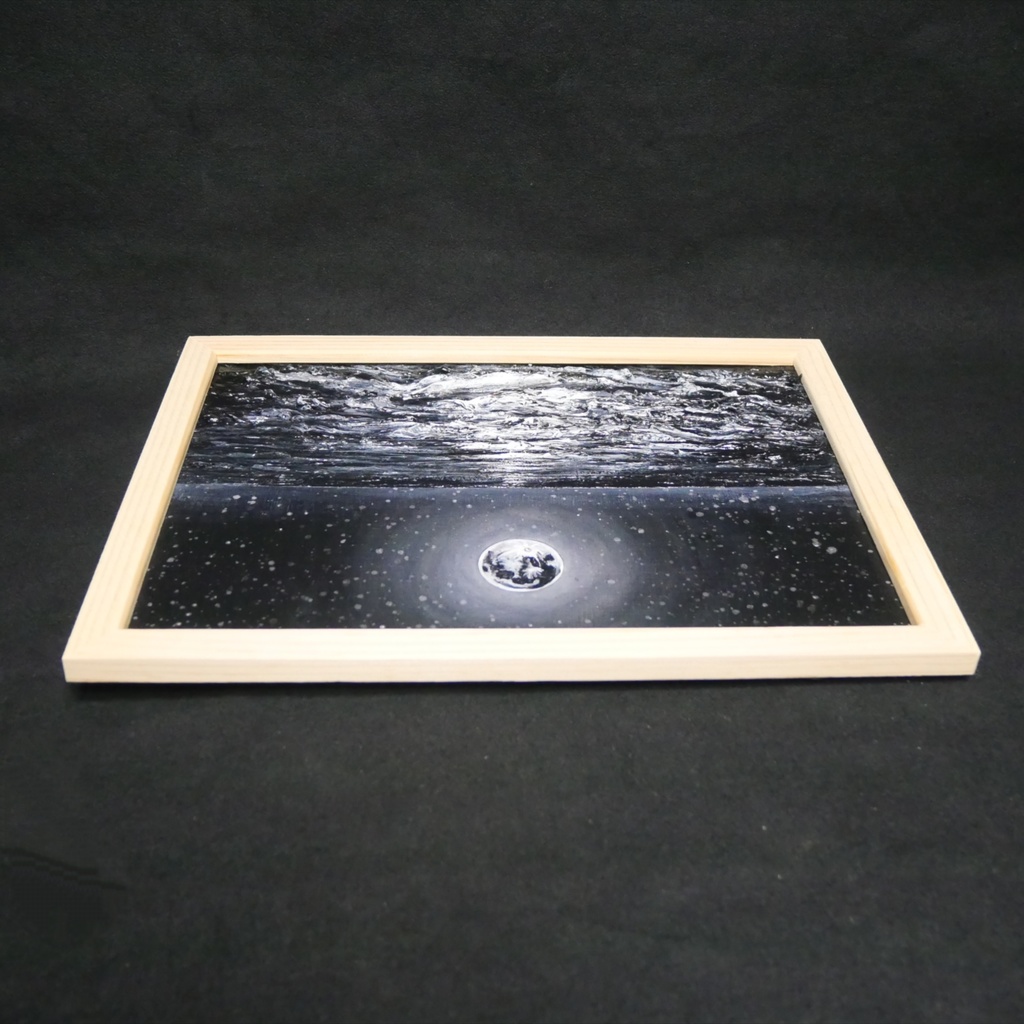 【油絵 原画】白黒の満月の海 | 絵画 油彩画 インテリア