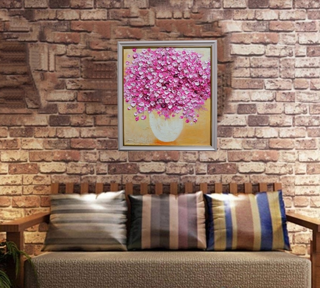 油絵 油彩 油彩画 絵 絵画 【ピンクのかすみ草】