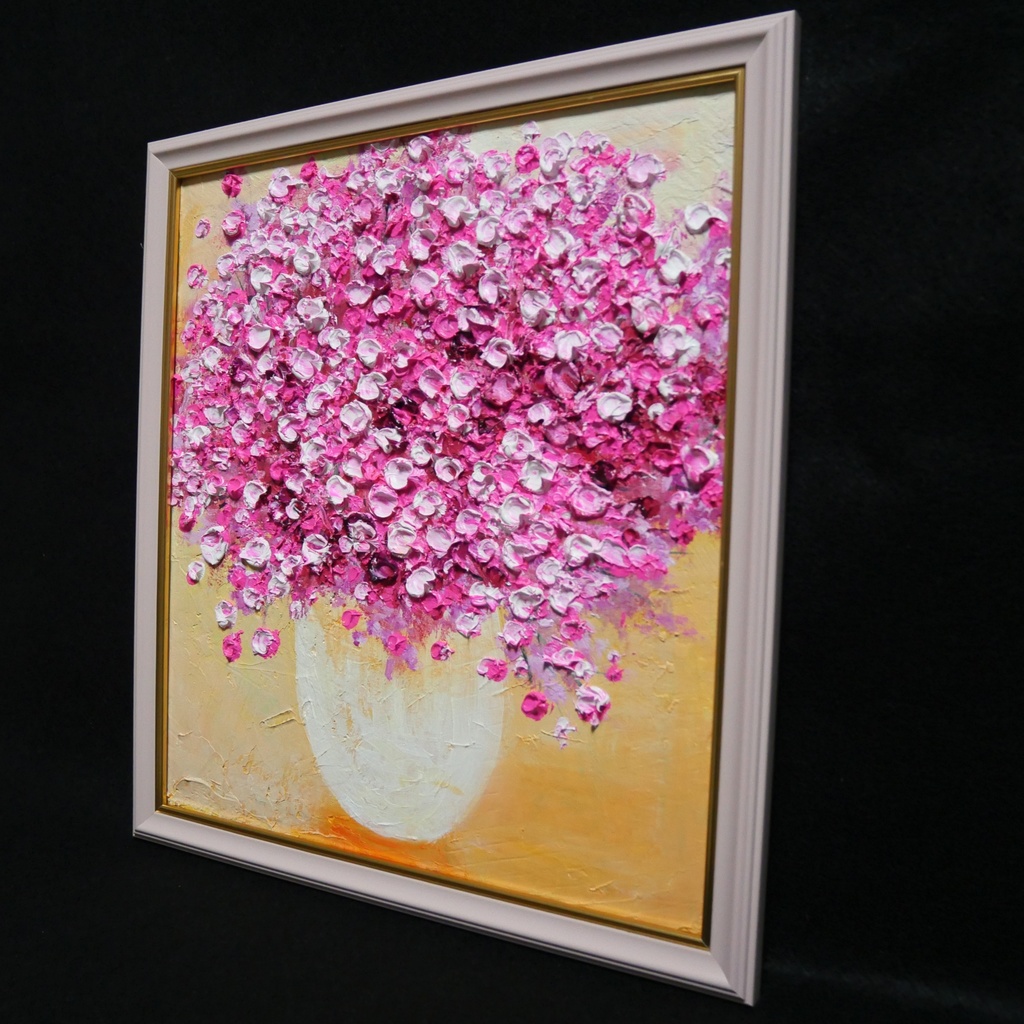 油絵 油彩 油彩画 絵 絵画 【ピンクのかすみ草】