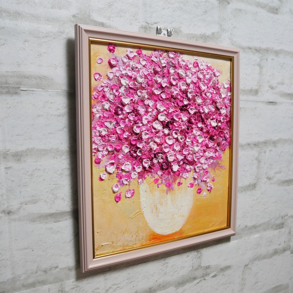 油絵 油彩 油彩画 絵 絵画 【ピンクのかすみ草】