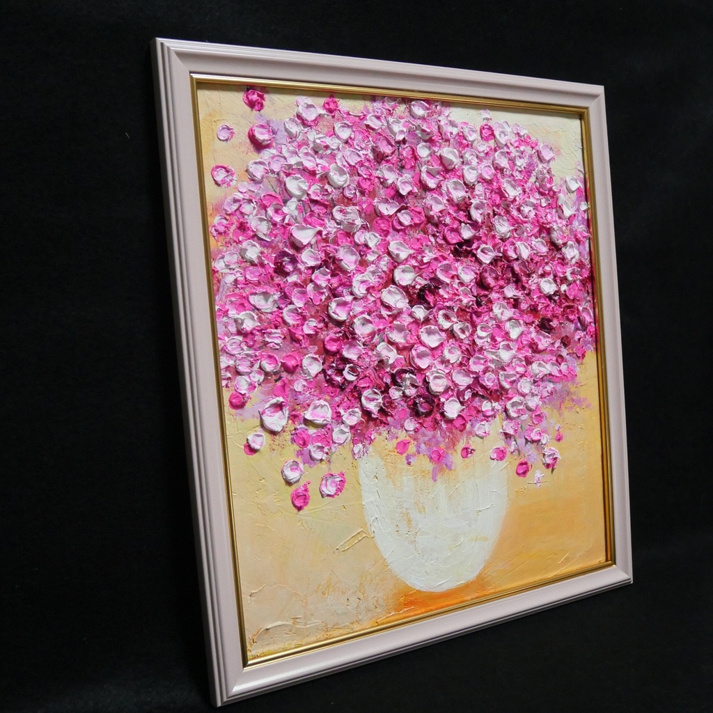 油絵 油彩 油彩画 絵 絵画 【ピンクのかすみ草】
