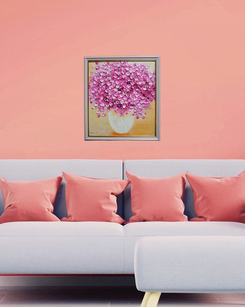 油絵 油彩 油彩画 絵 絵画 【ピンクのかすみ草】