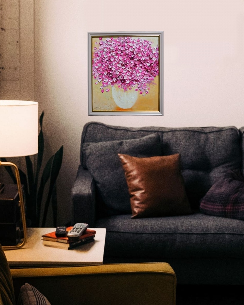 油絵 油彩 油彩画 絵 絵画 【ピンクのかすみ草】