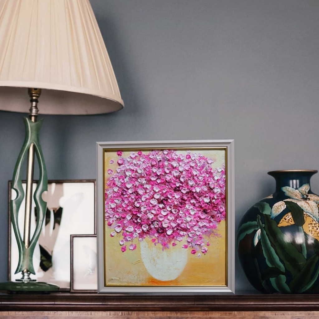 油絵 油彩 油彩画 絵 絵画 【ピンクのかすみ草】