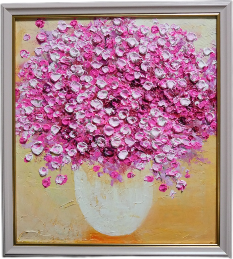 油絵 油彩 油彩画 絵 絵画 【ピンクのかすみ草】