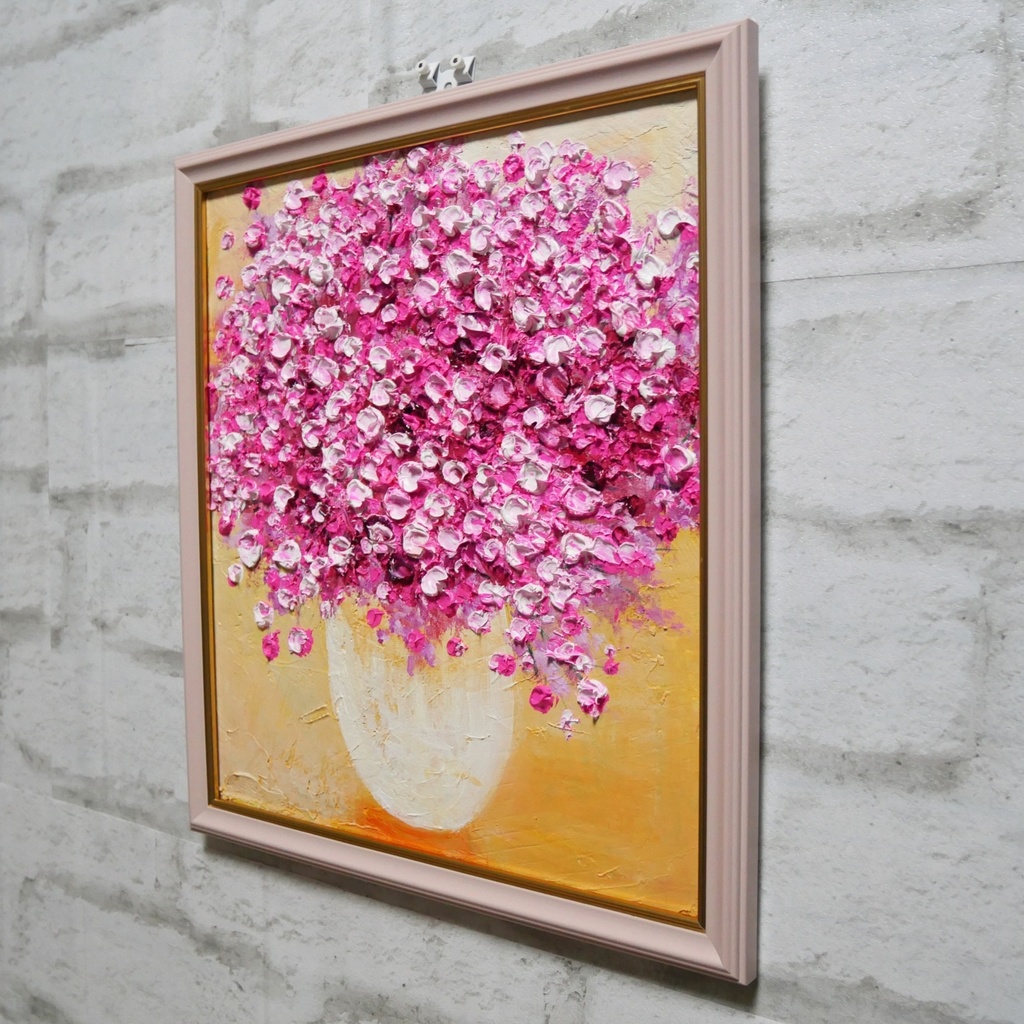 油絵 油彩 油彩画 絵 絵画 【ピンクのかすみ草】