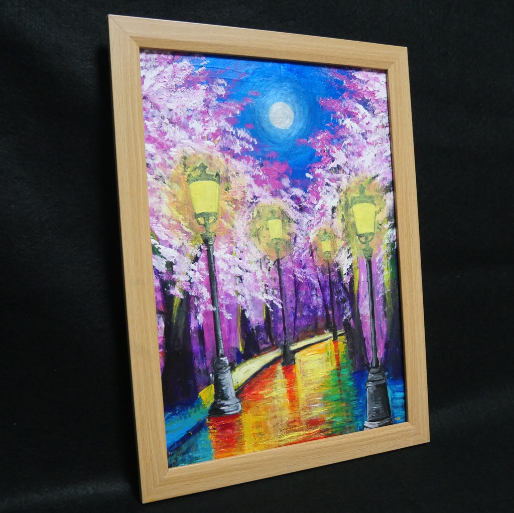 油絵 油彩 油彩画 絵 絵画 【桜のライトアップ】