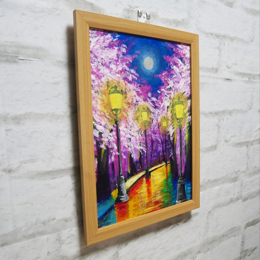 油絵 油彩 油彩画 絵 絵画 【桜のライトアップ】