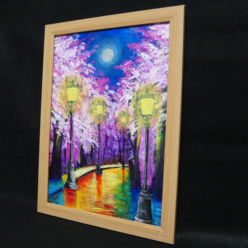油絵 油彩 油彩画 絵 絵画 【桜のライトアップ】