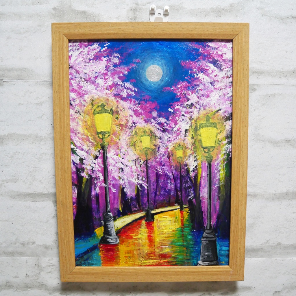 油絵 油彩 油彩画 絵 絵画 【桜のライトアップ】