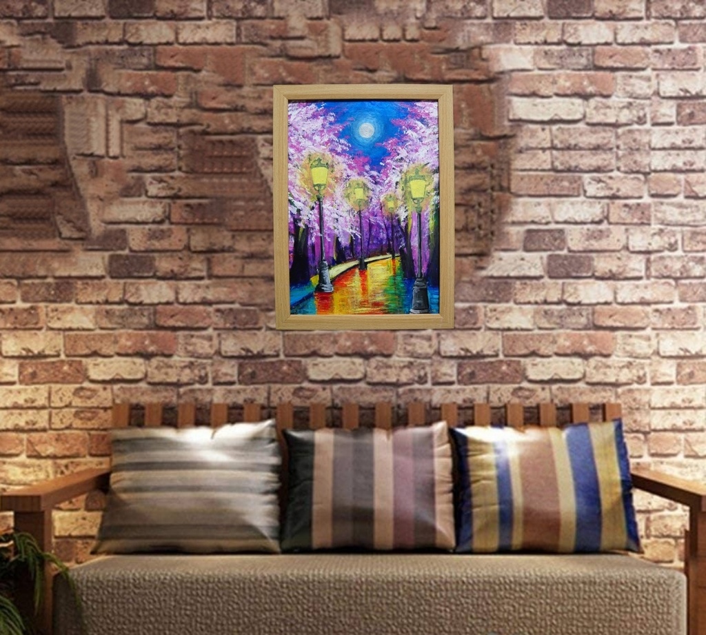 油絵 油彩 油彩画 絵 絵画 【桜のライトアップ】