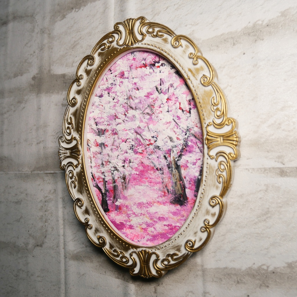 油絵 油彩 油彩画 絵 絵画 ミニ絵画 【桜のトンネル】