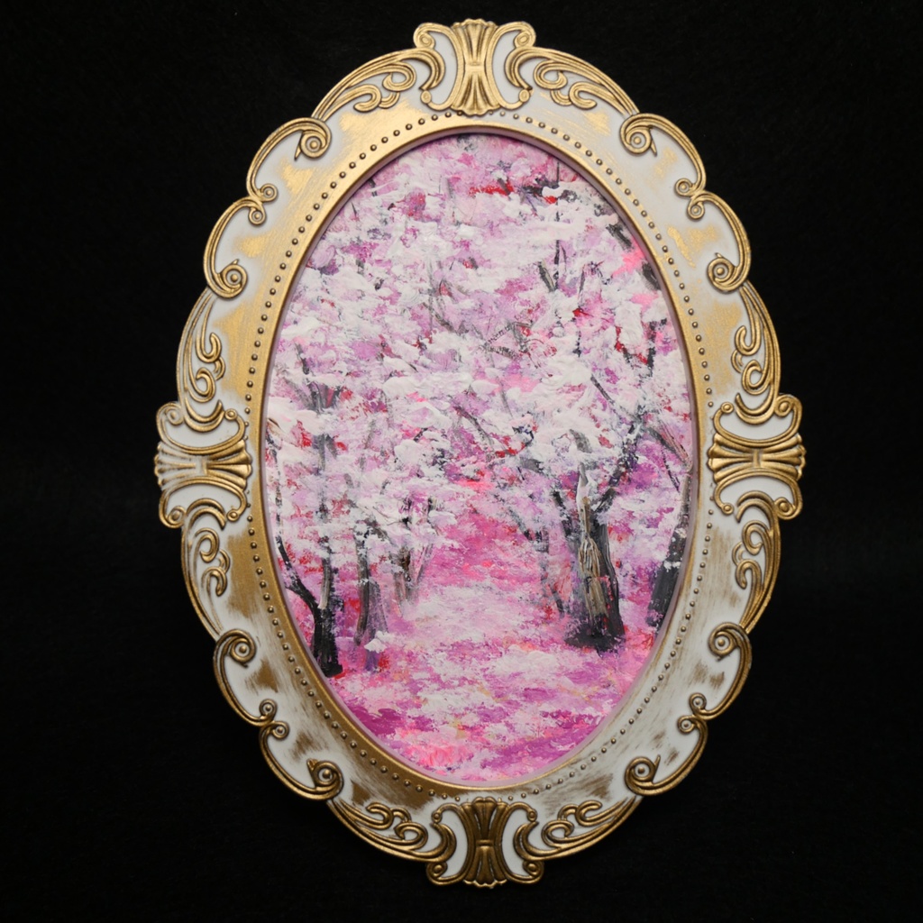 油絵 油彩 油彩画 絵 絵画 ミニ絵画 【桜のトンネル】 - arashi1783