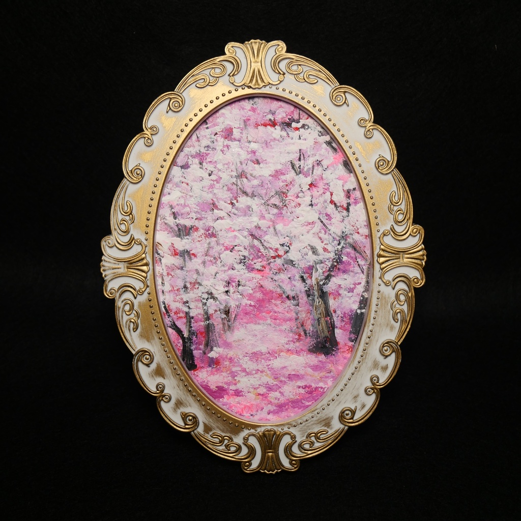 油絵 油彩 油彩画 絵 絵画 ミニ絵画 【桜のトンネル】