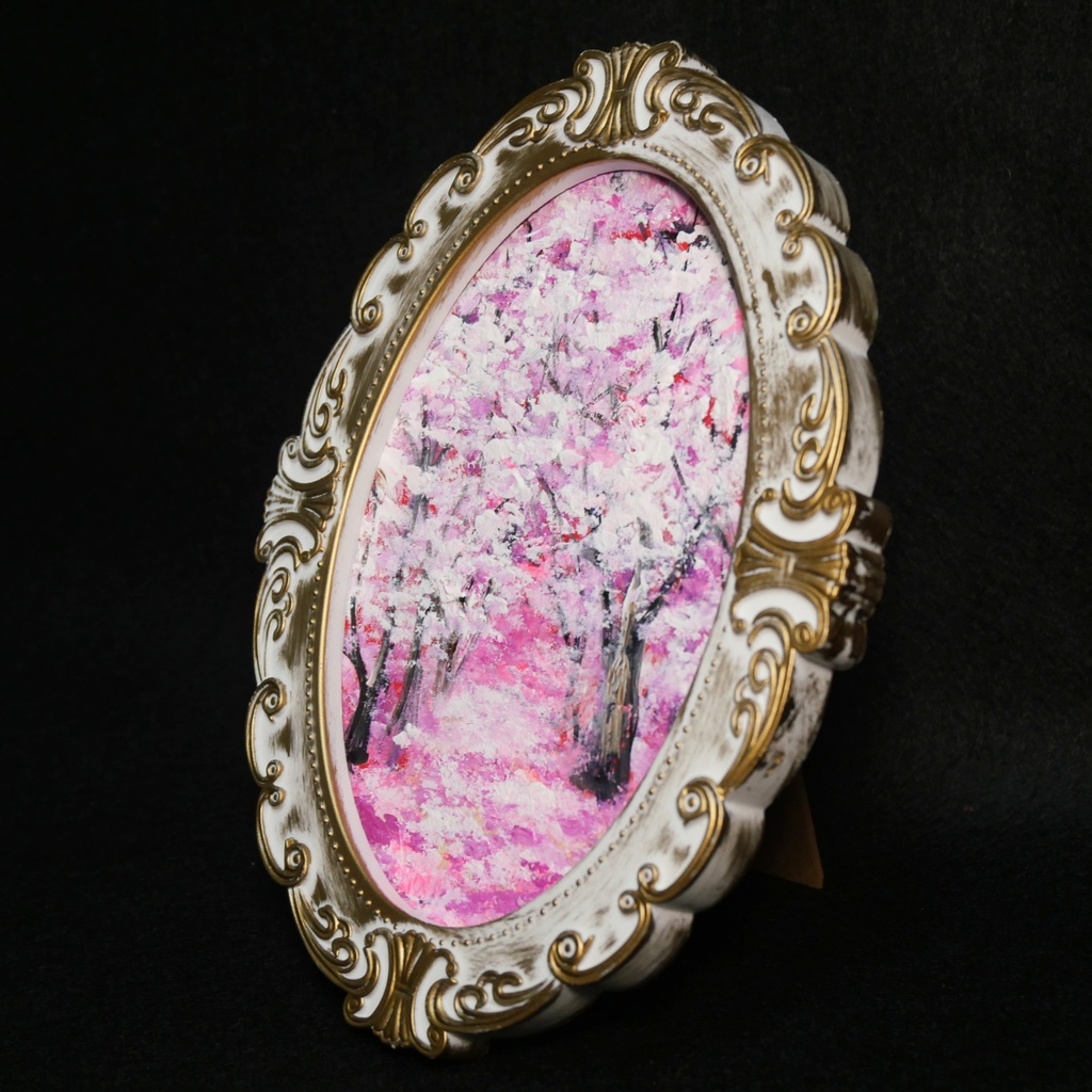 油絵 油彩 油彩画 絵 絵画 ミニ絵画 【桜のトンネル】