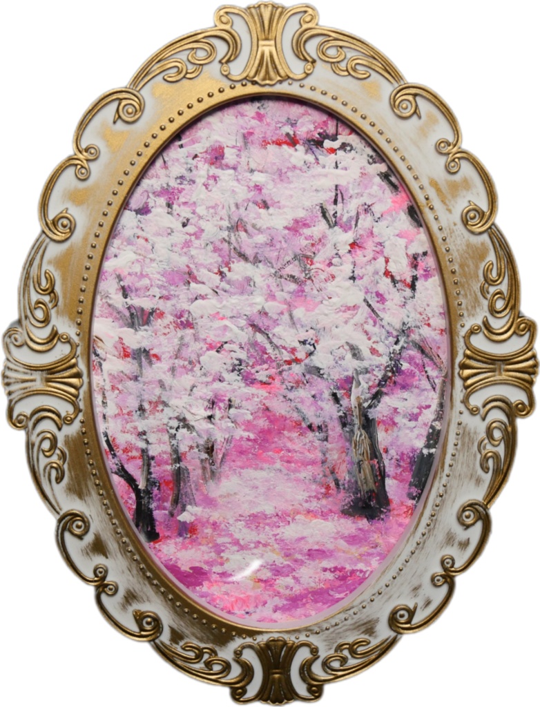 油絵 油彩 油彩画 絵 絵画 ミニ絵画 【桜のトンネル】