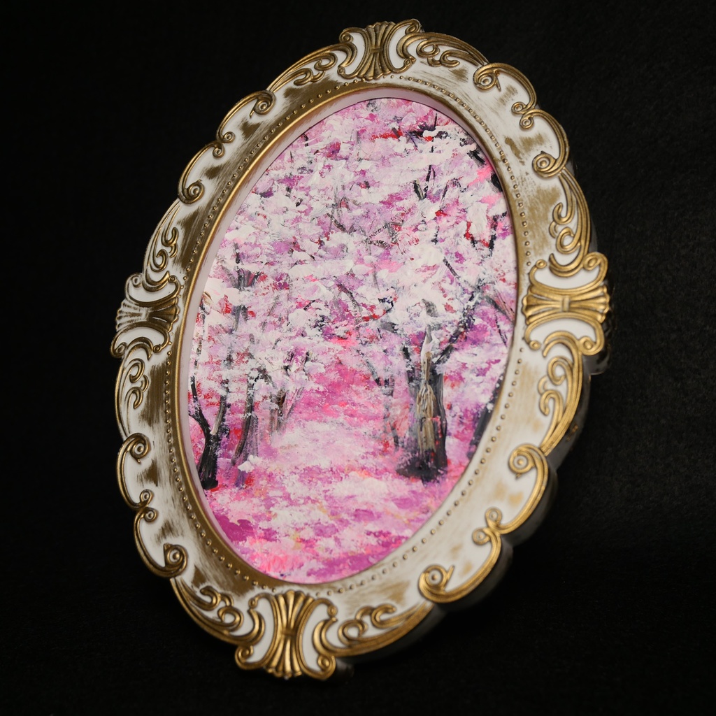 油絵 油彩 油彩画 絵 絵画 ミニ絵画 【桜のトンネル】