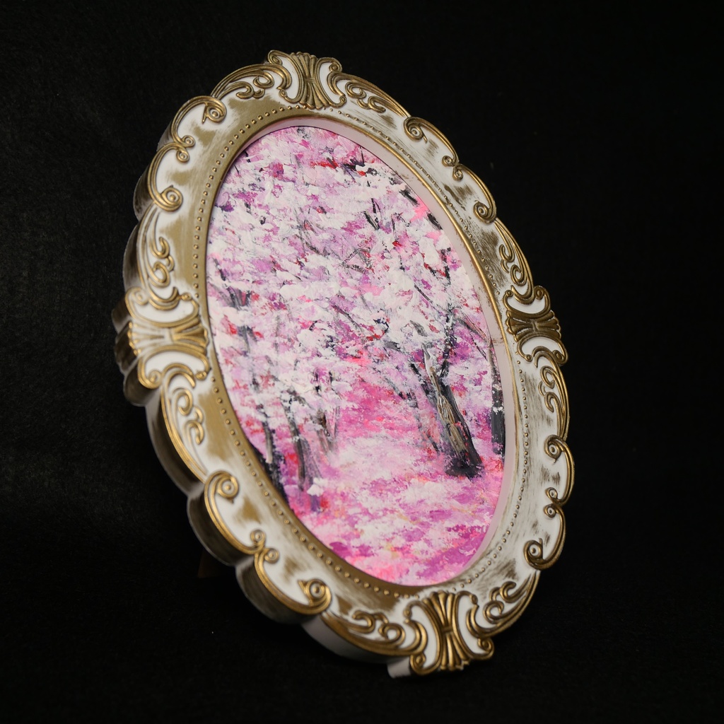 油絵 油彩 油彩画 絵 絵画 ミニ絵画 【桜のトンネル】