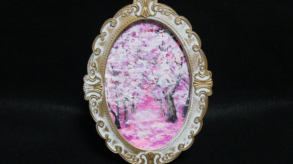 油絵 油彩 油彩画 絵 絵画 ミニ絵画 【桜のトンネル】