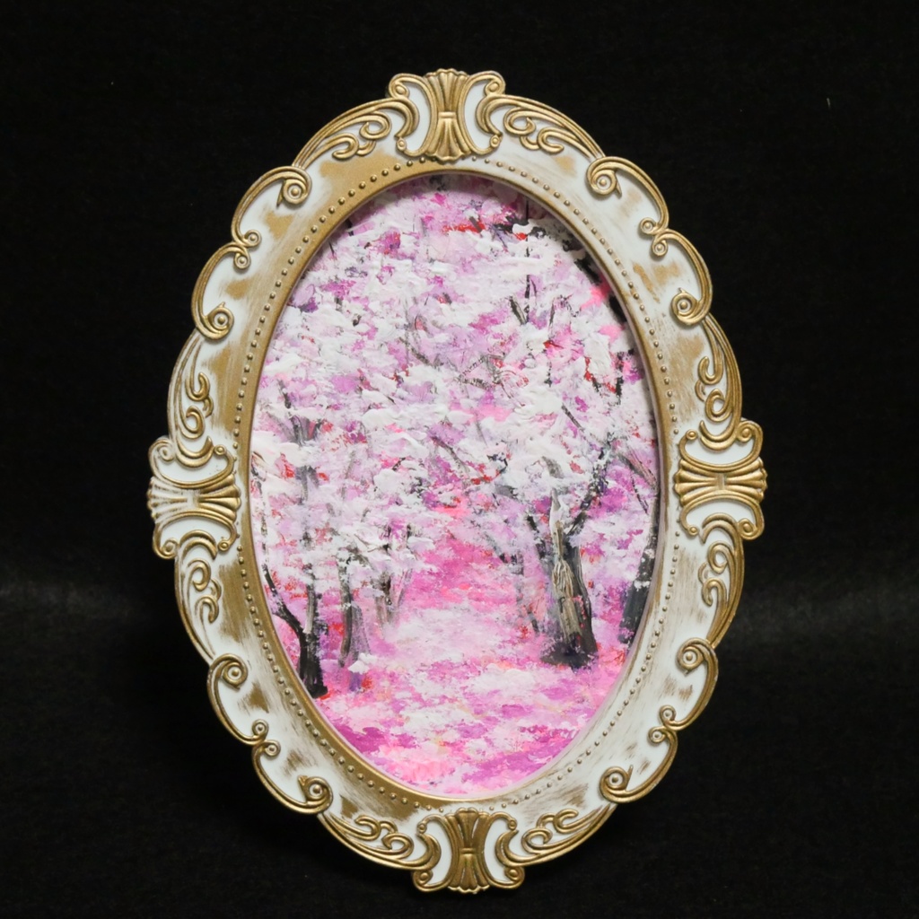 油絵 油彩 油彩画 絵 絵画 ミニ絵画 【桜のトンネル】