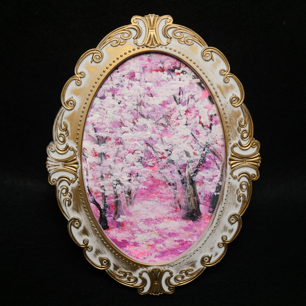 油絵 油彩 油彩画 絵 絵画 ミニ絵画 【桜のトンネル】
