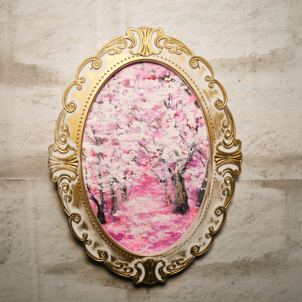 油絵 油彩 油彩画 絵 絵画 ミニ絵画 【桜のトンネル】