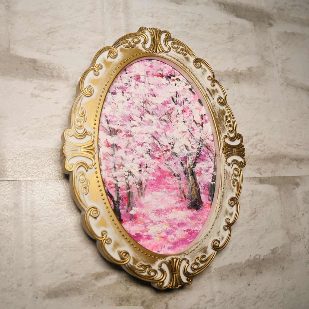 油絵 油彩 油彩画 絵 絵画 ミニ絵画 【桜のトンネル】