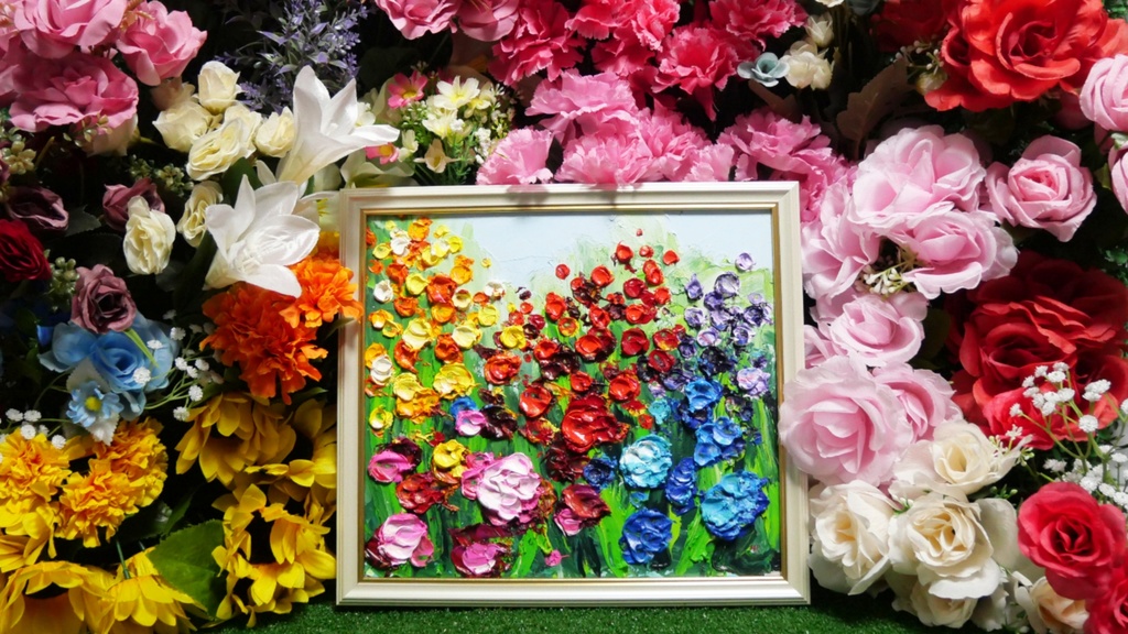 油絵 油彩 油彩画 絵 絵画 【giardino fiorito colorato 】