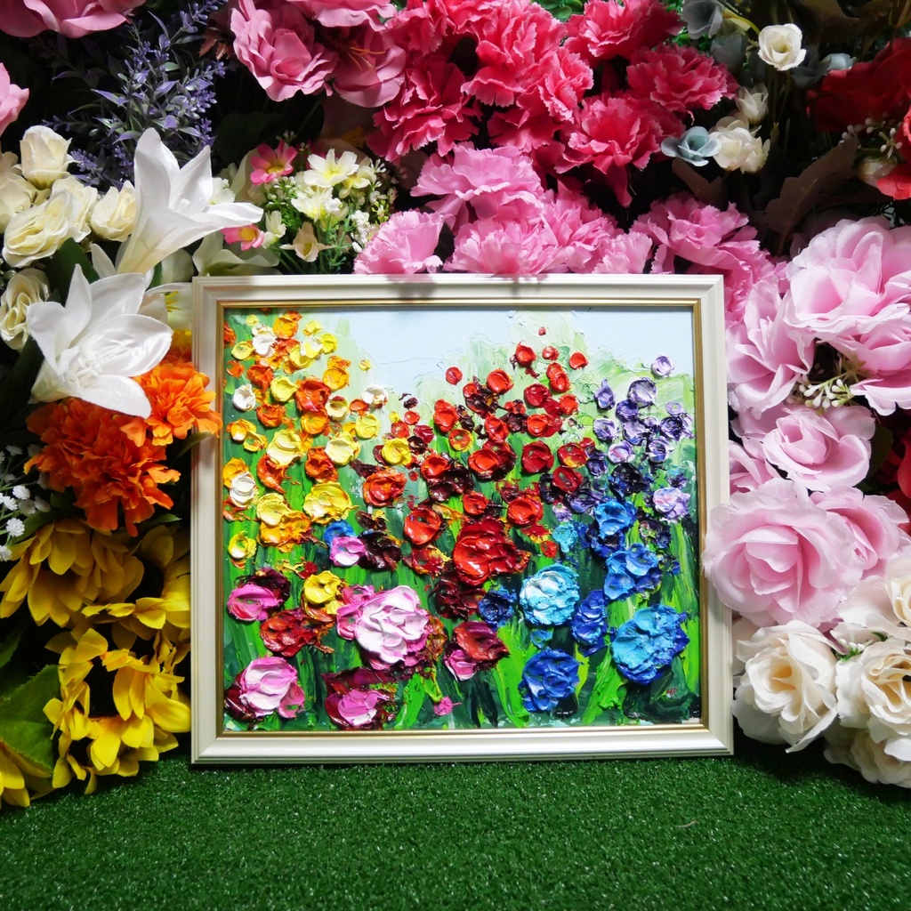 油絵 油彩 油彩画 絵 絵画 【giardino fiorito colorato 】
