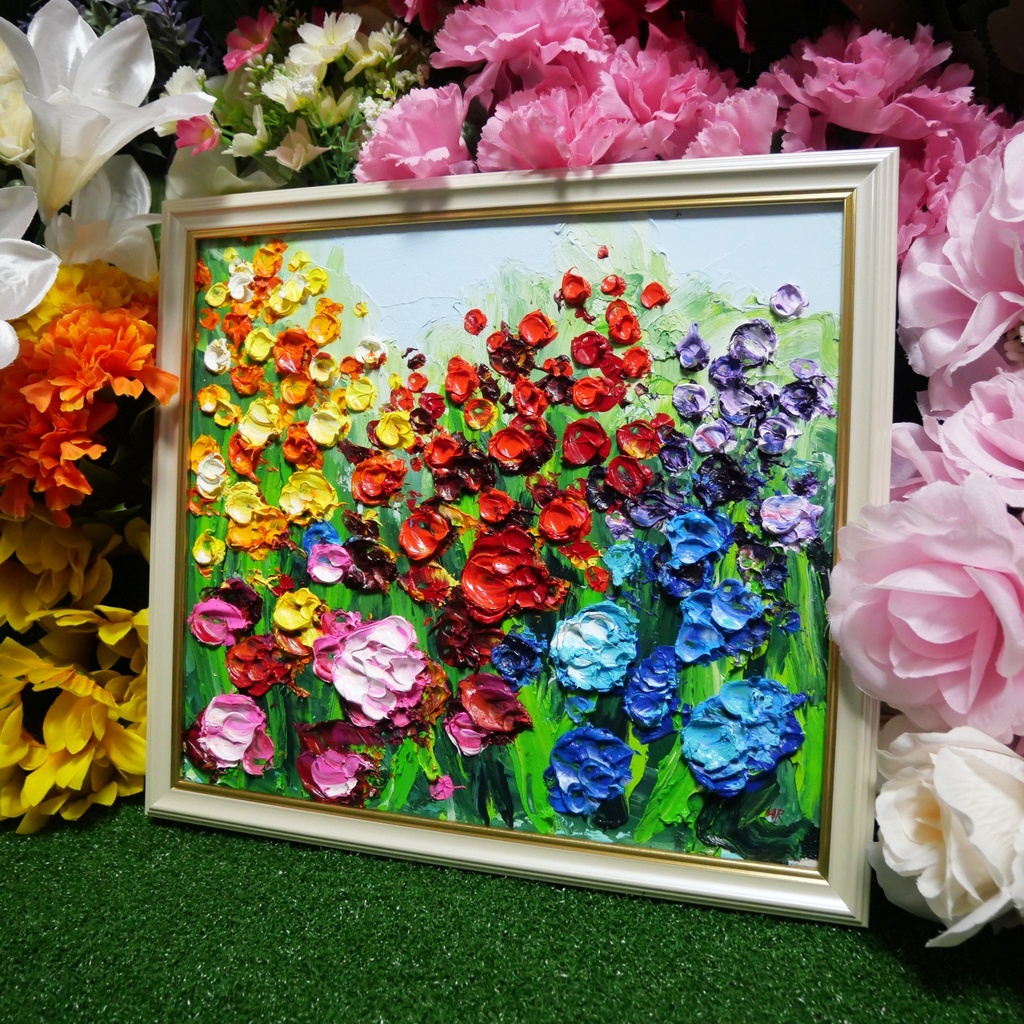 油絵 油彩 油彩画 絵 絵画 【giardino fiorito colorato 】