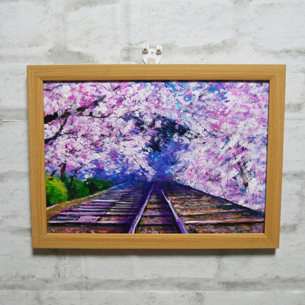油絵 油彩 油彩画 絵 絵画 【廃線路の桜】 - arashi1783 - BOOTH