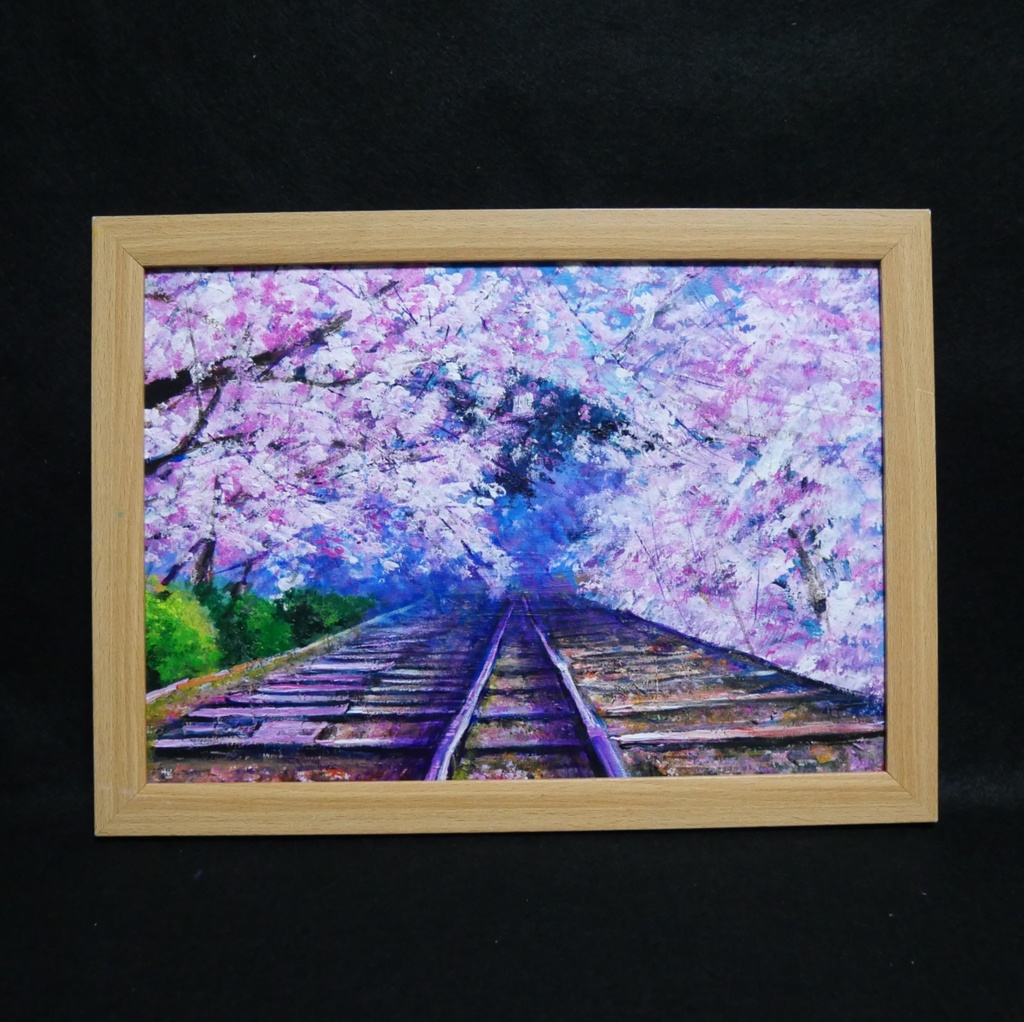油絵 油彩 油彩画 絵 絵画 【廃線路の桜】