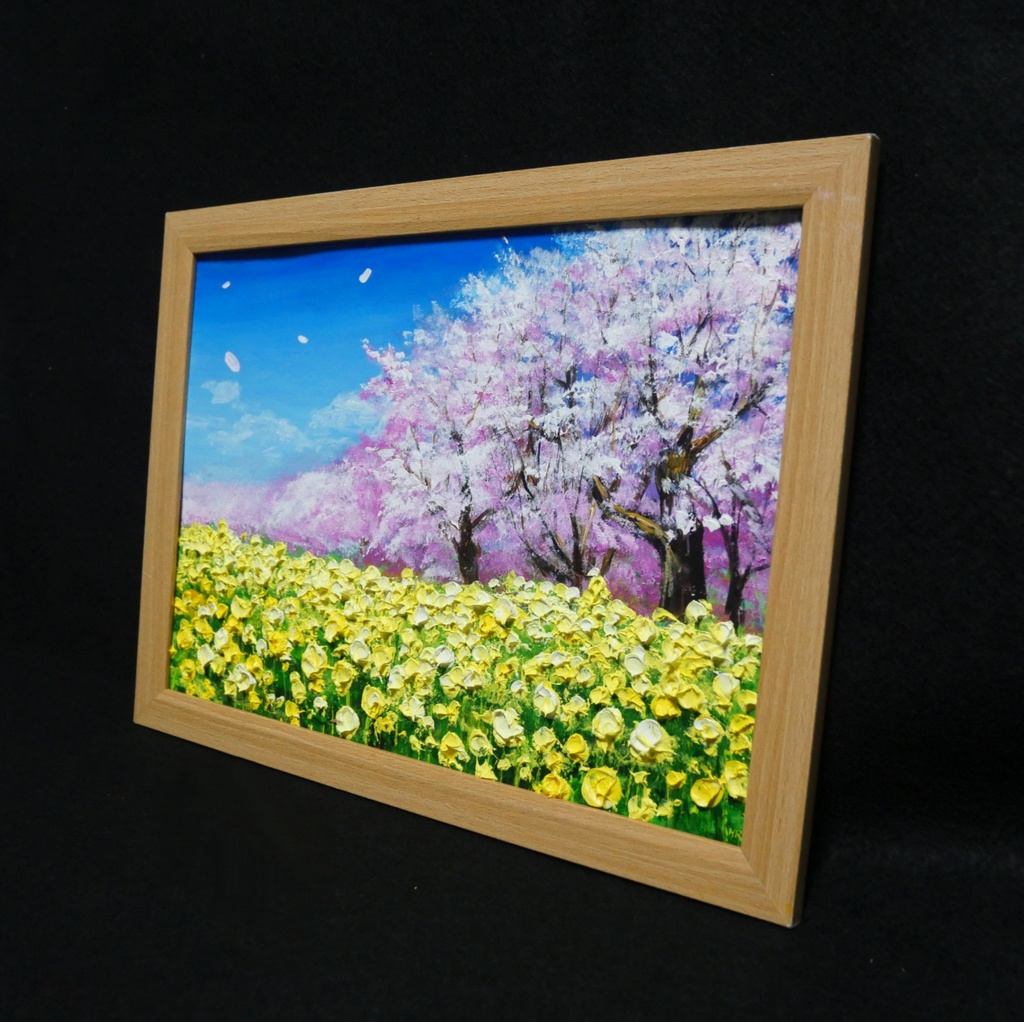 油絵 油彩 油彩画 絵 絵画 【菜の花と桜】