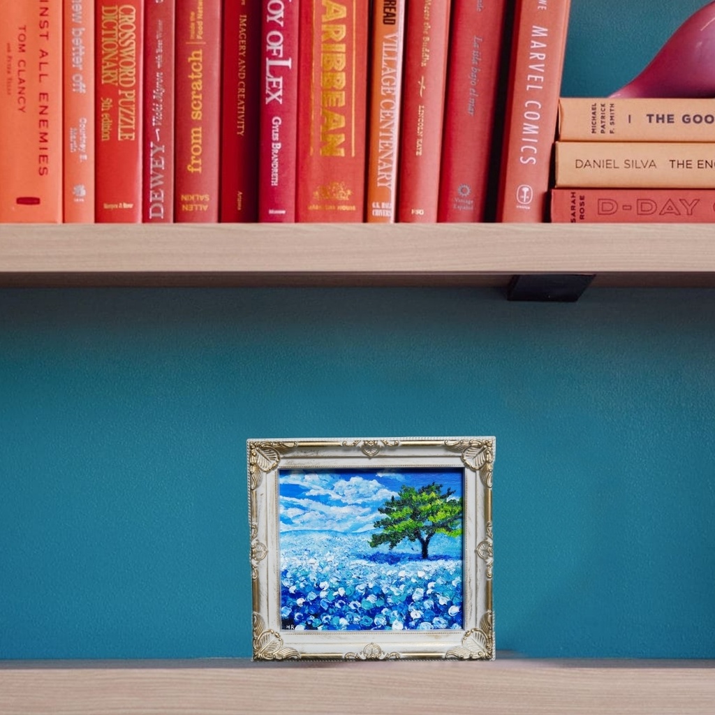 油絵 油彩 油彩画 絵 絵画 ミニ色紙【ネモフィラの丘】