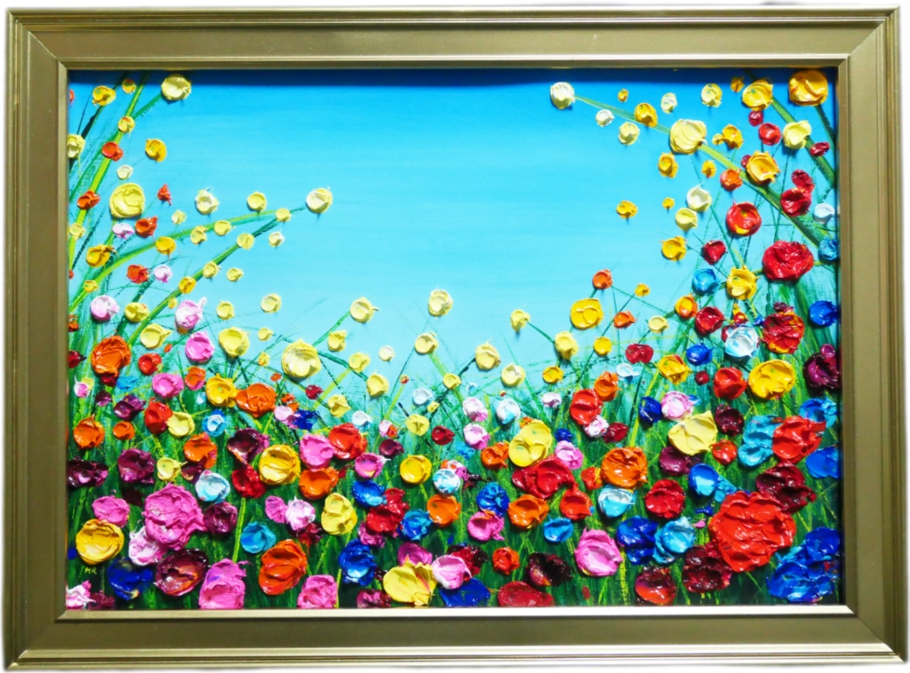 油絵 油彩 油彩画 絵 絵画 【野生のお花畑】B4