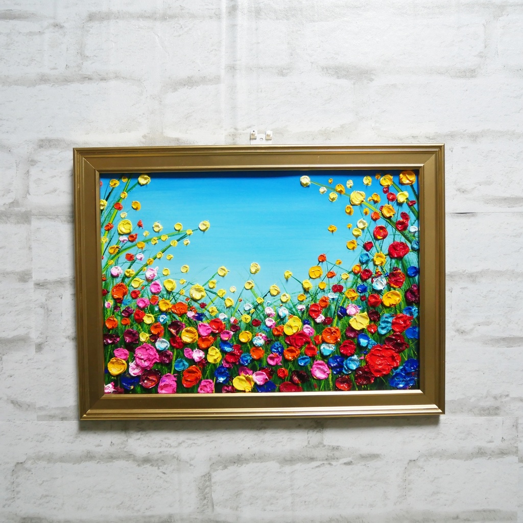 油絵 油彩 油彩画 絵 絵画 【野生のお花畑】B4