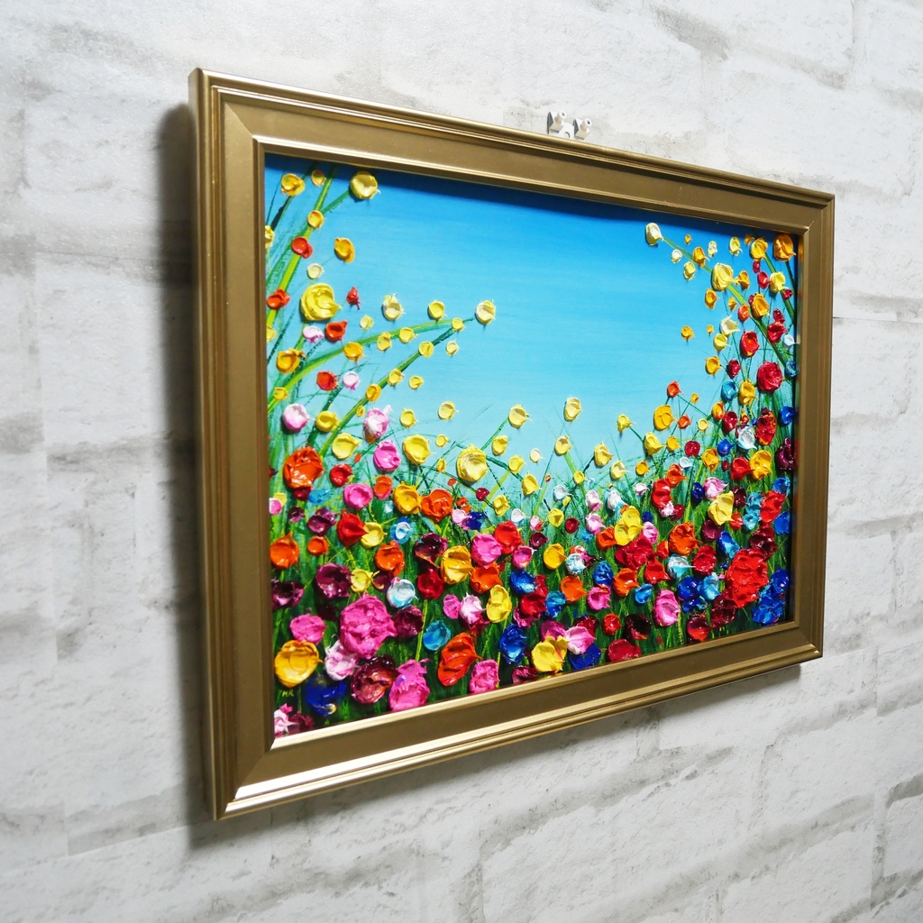 油絵 油彩 油彩画 絵 絵画 【野生のお花畑】B4