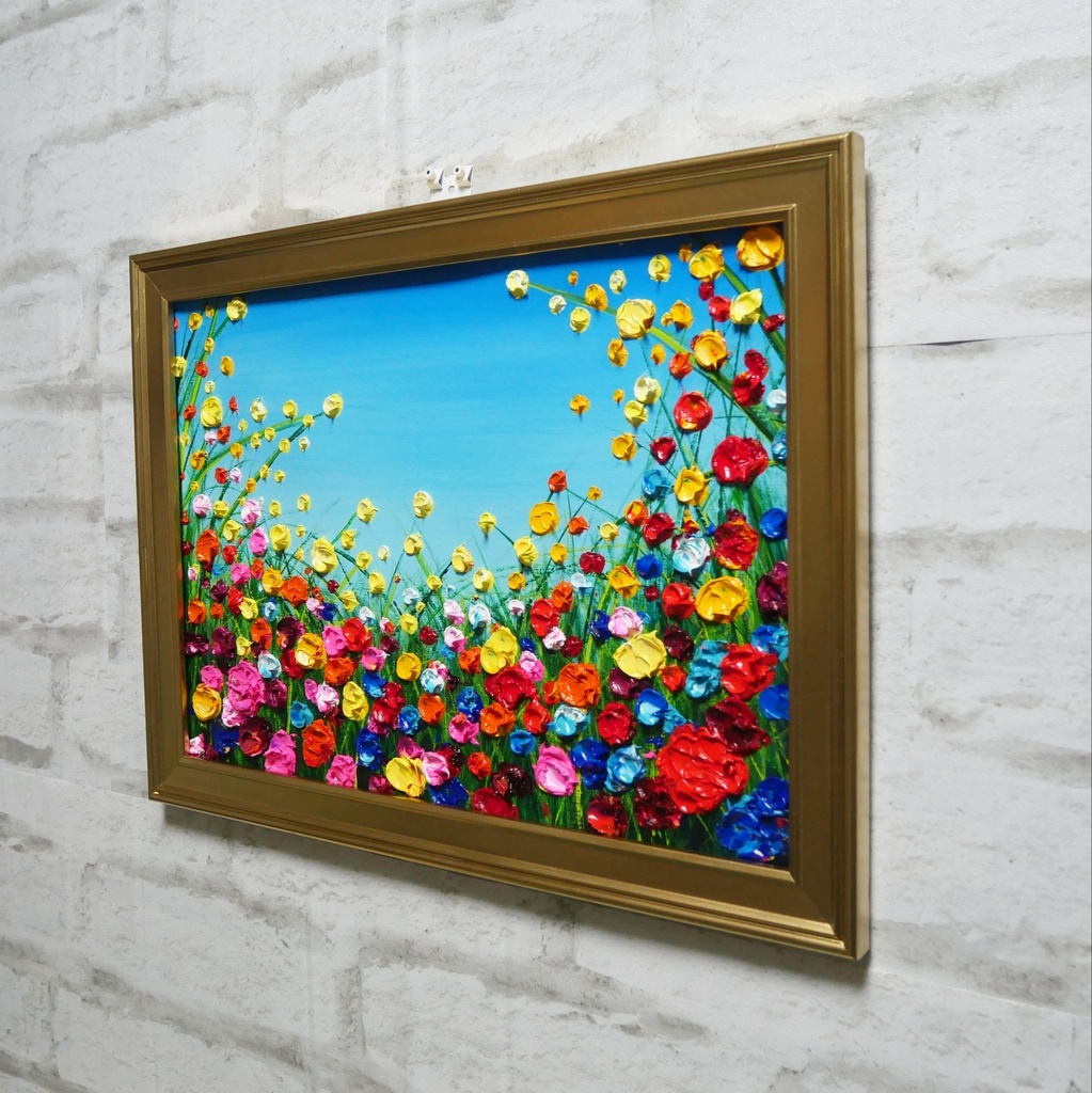 油絵 油彩 油彩画 絵 絵画 【野生のお花畑】B4