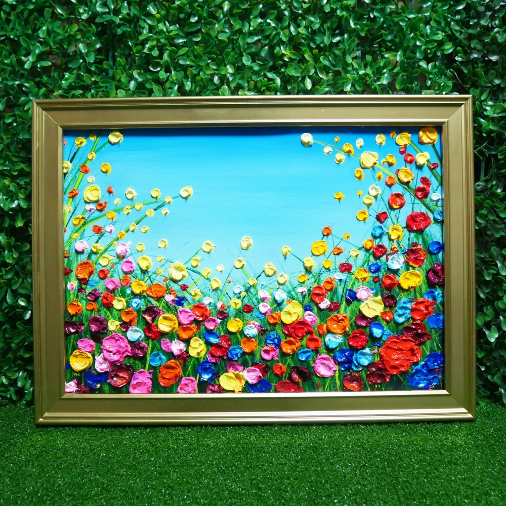 油絵 油彩 油彩画 絵 絵画 【野生のお花畑】B4