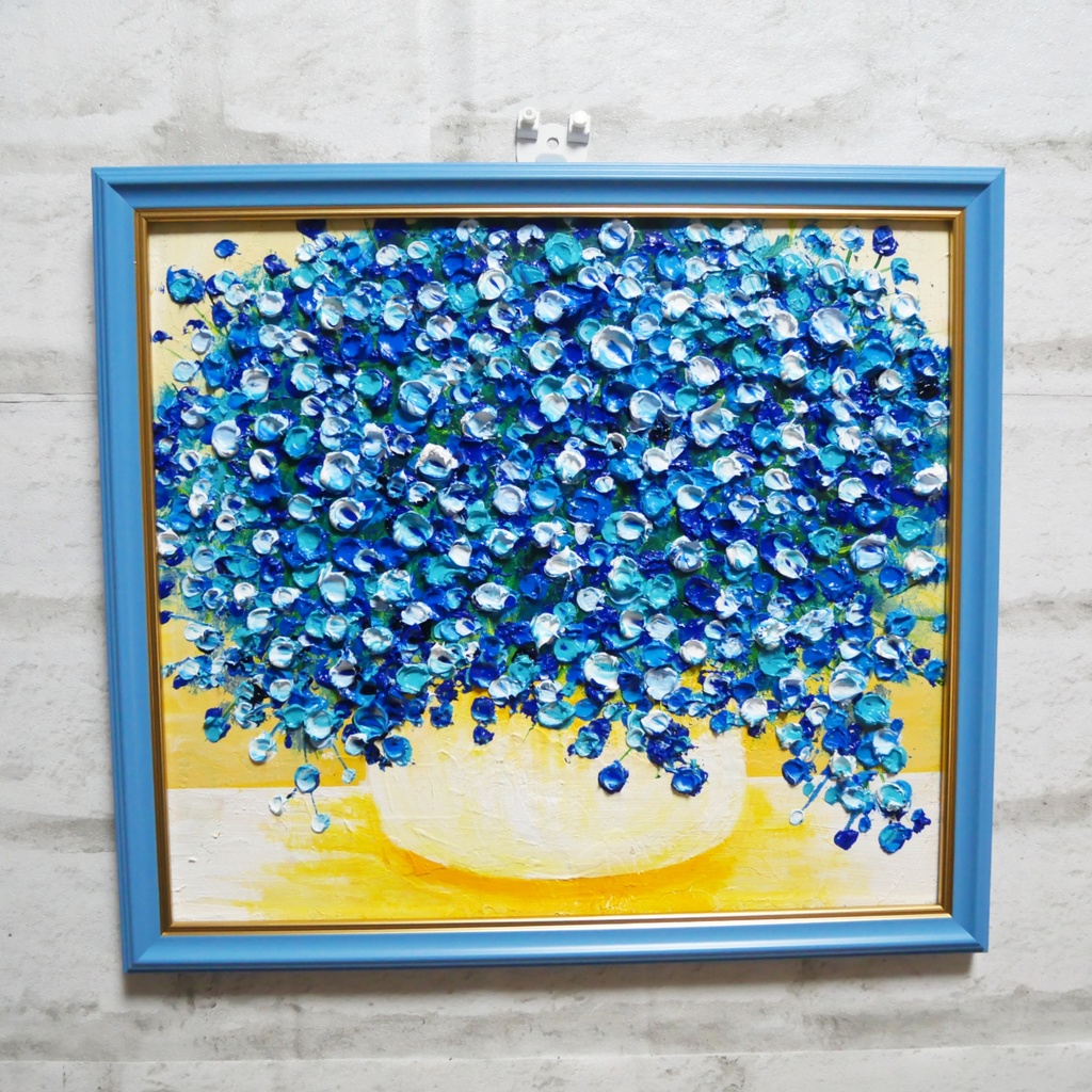 油絵 油彩 油彩画 絵 絵画 【青いかすみ草】