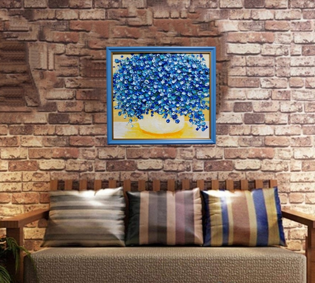 油絵 油彩 油彩画 絵 絵画 【青いかすみ草】