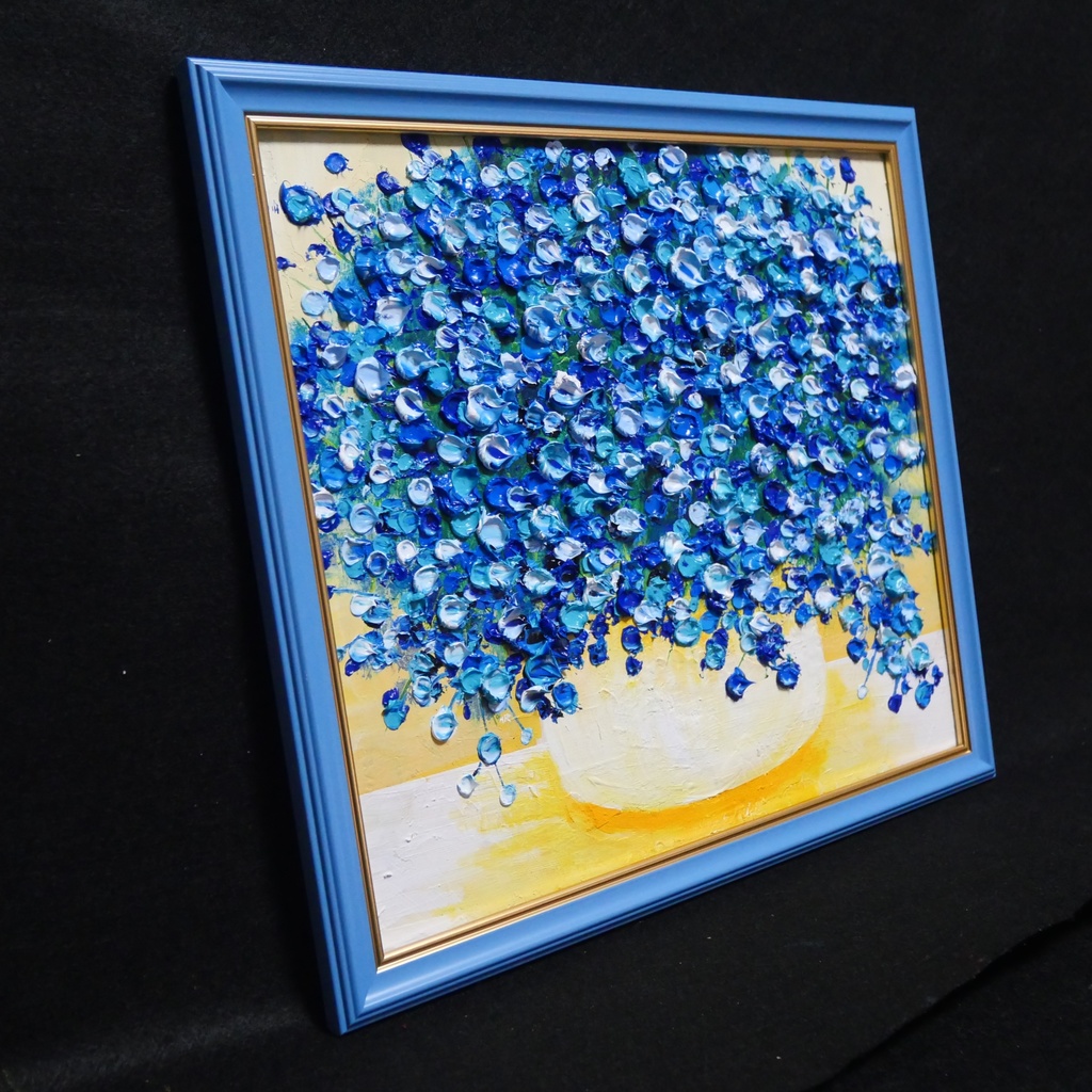 油絵 油彩 油彩画 絵 絵画 【青いかすみ草】