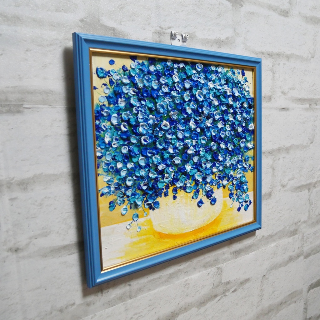 油絵 油彩 油彩画 絵 絵画 【青いかすみ草】