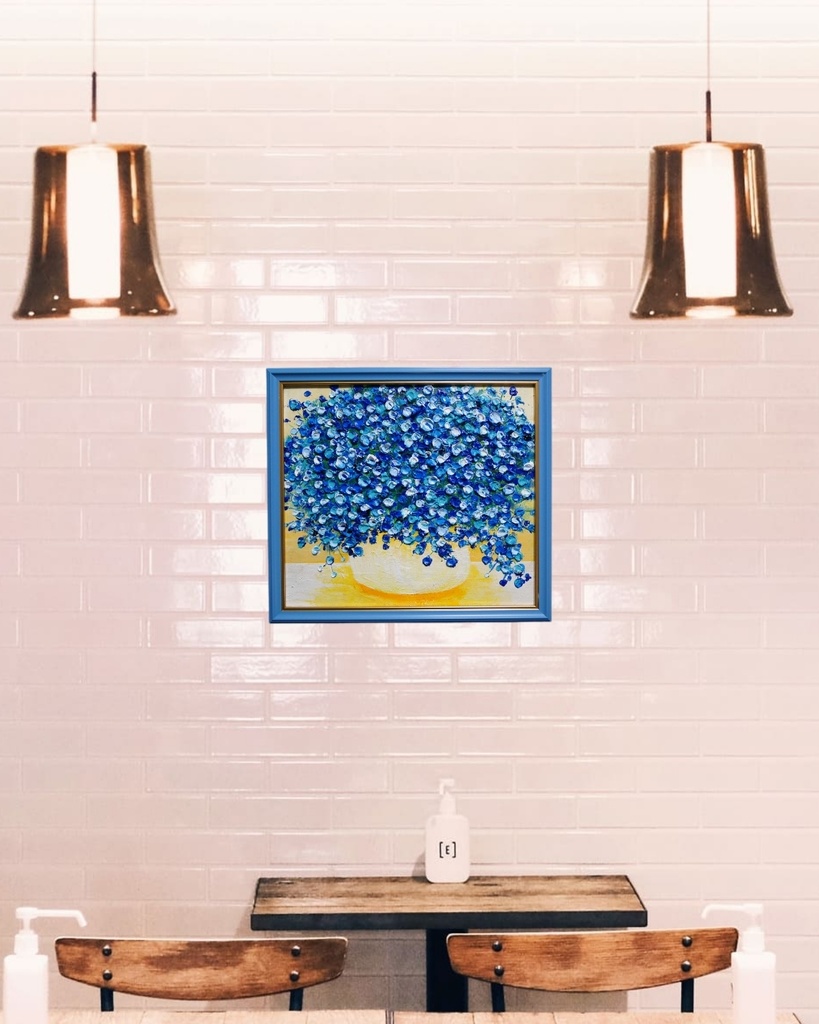 油絵 油彩 油彩画 絵 絵画 【青いかすみ草】