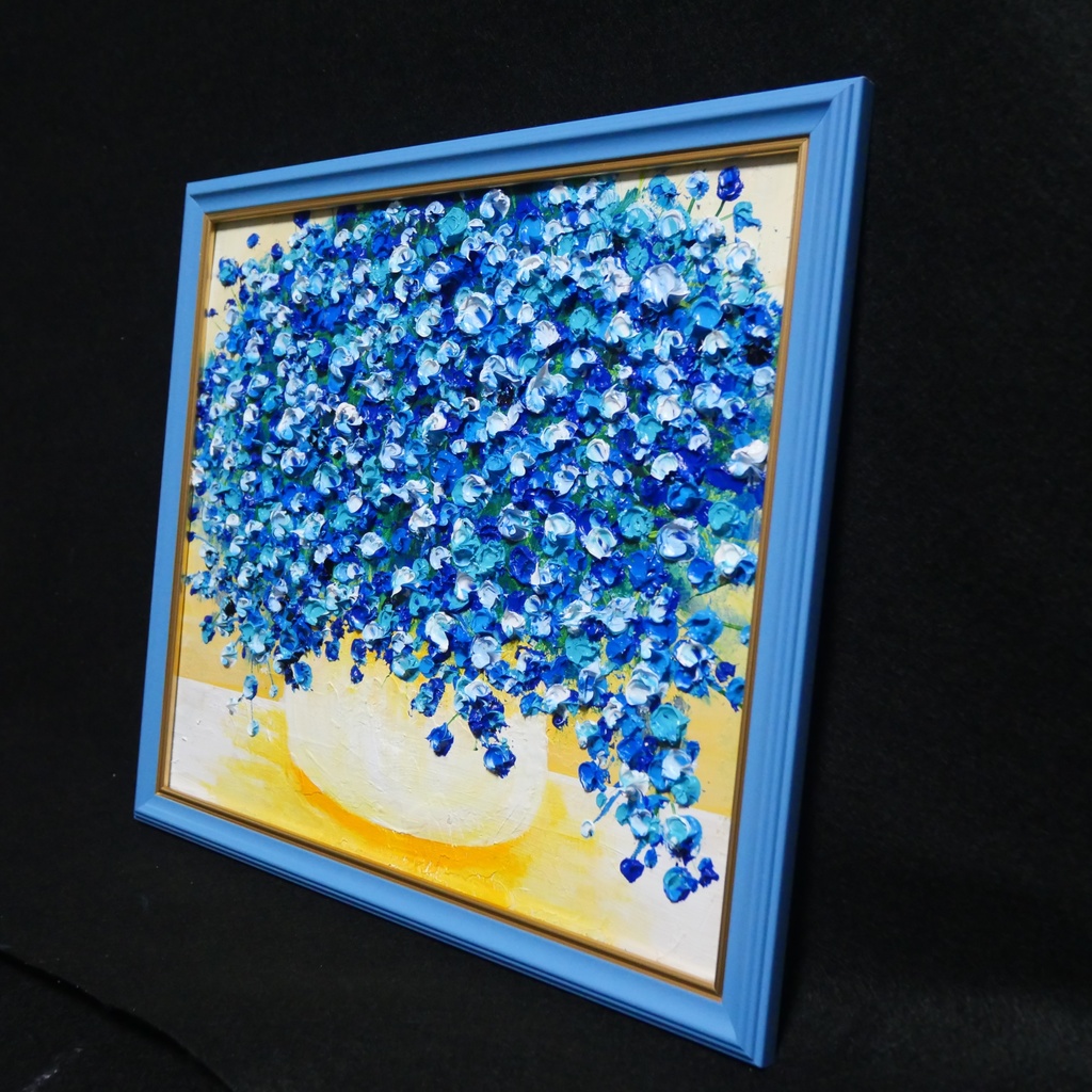 油絵 油彩 油彩画 絵 絵画 【青いかすみ草】