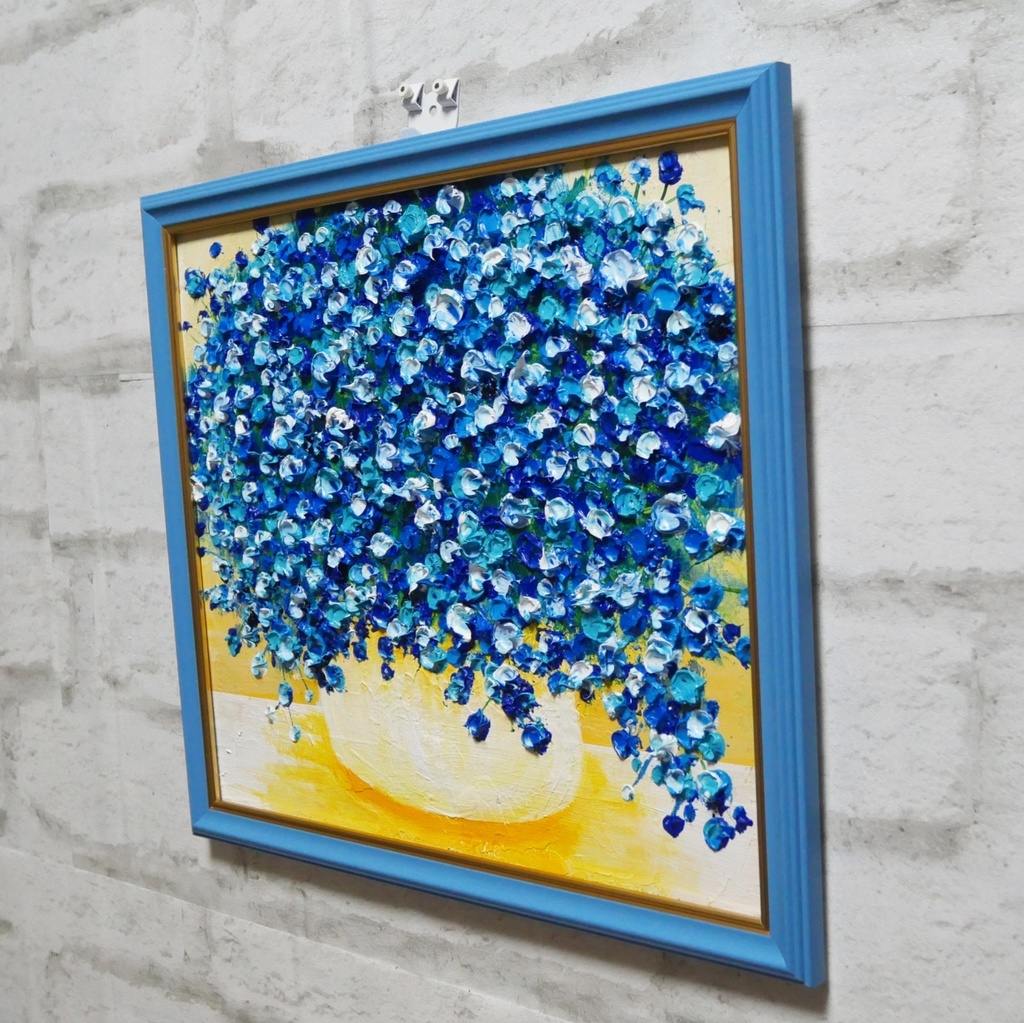 油絵 油彩 油彩画 絵 絵画 【青いかすみ草】