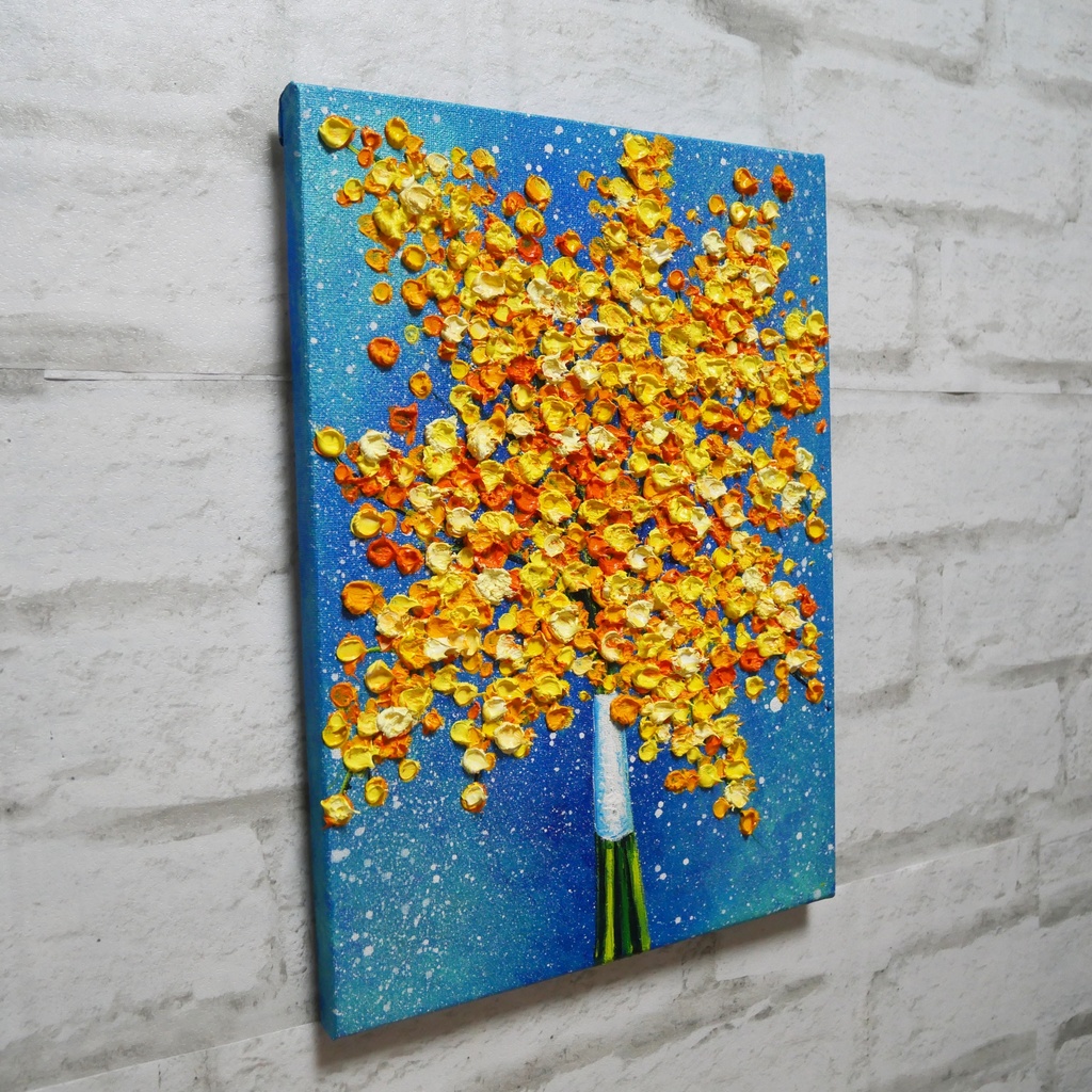 油絵 油彩 油彩画 絵 絵画 【ミモザブーケ】