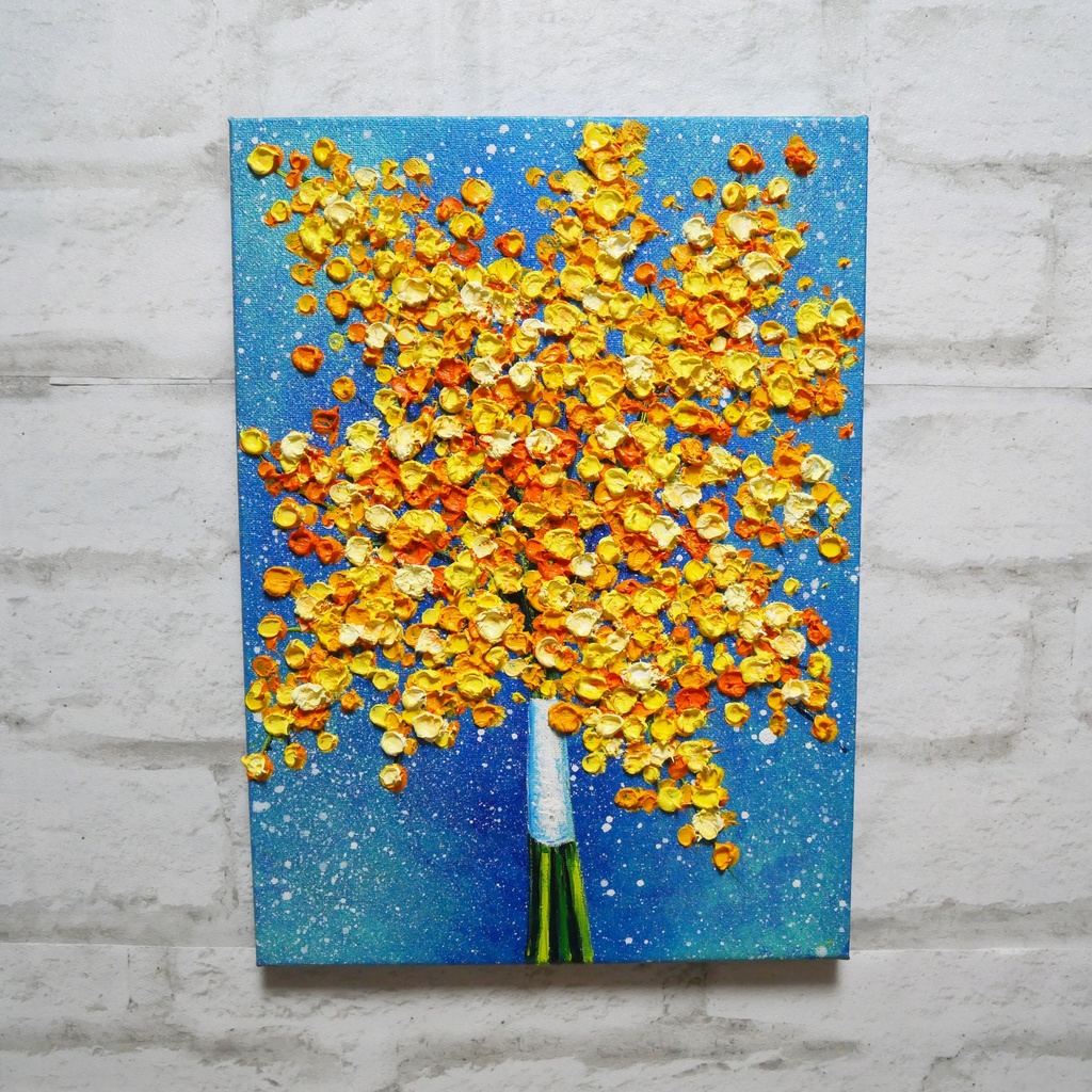 油絵 油彩 油彩画 絵 絵画 【ミモザブーケ】