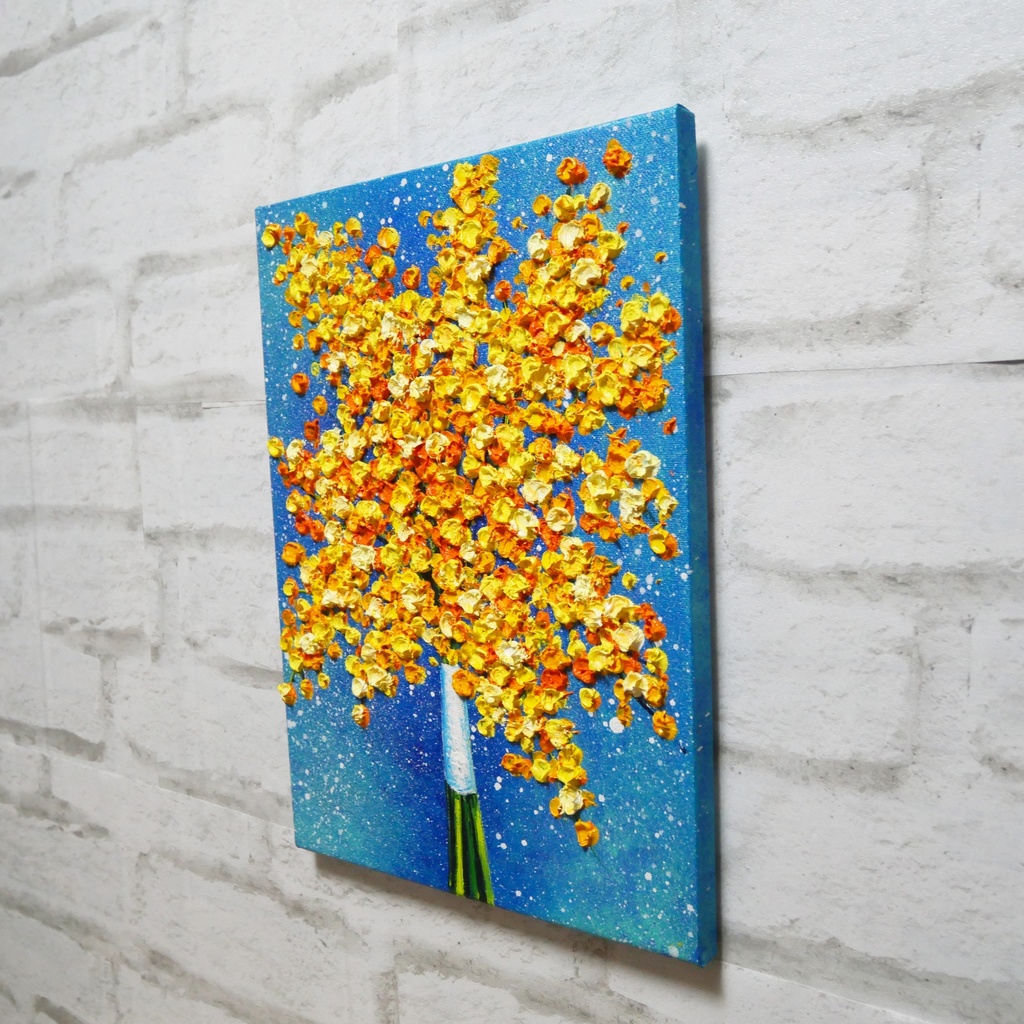 油絵 油彩 油彩画 絵 絵画 【ミモザブーケ】