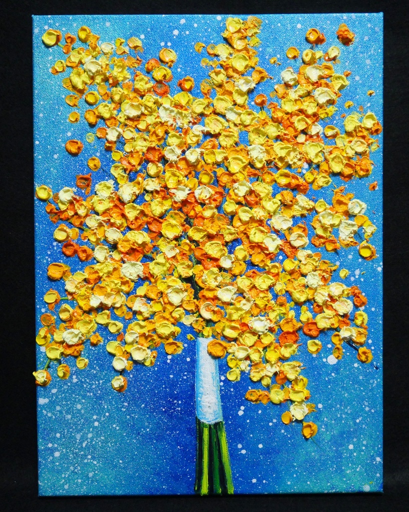 油絵 油彩 油彩画 絵 絵画 【ミモザブーケ】